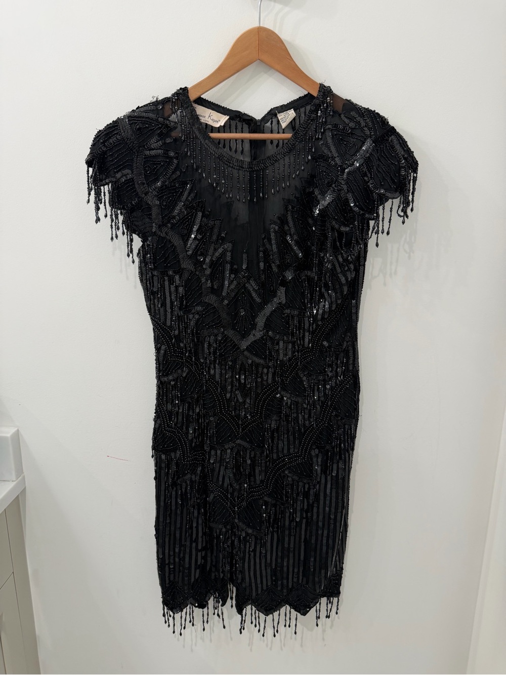 VTG 1920s Art Deco Pure Silk Hand Beaded Sequined Black Flapper Gatsby Dress